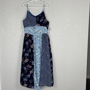 Maxi Sun Dress Girls Sleeveless Floral Patchwork Rayon Boho Size 14